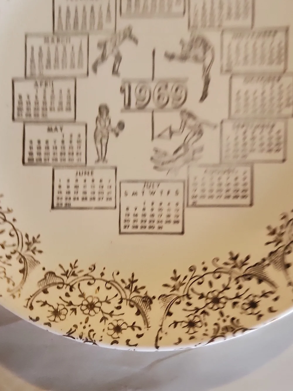 1969 Decorative Calendar Plate - Cream and Brown Accent